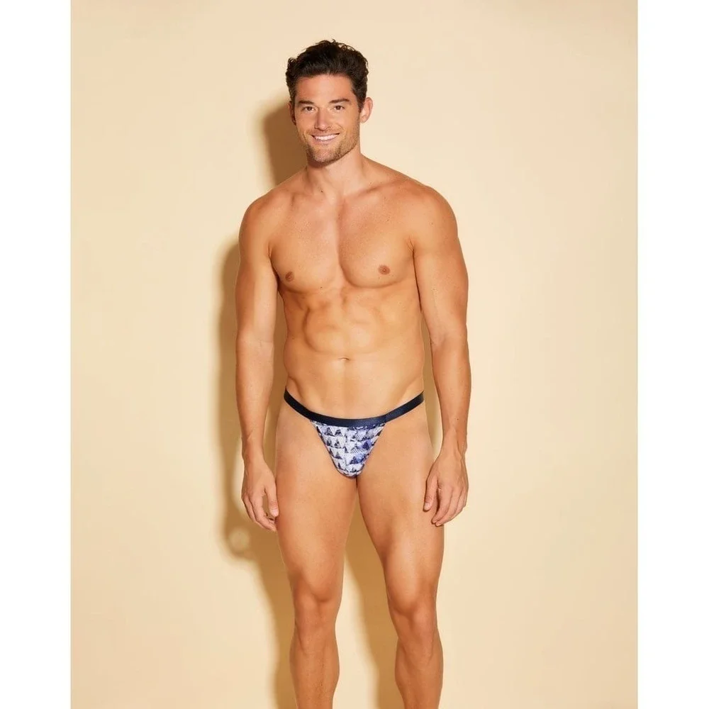 Cosabella Blue & White Printed Lace Men's Thong  Size‎ L
